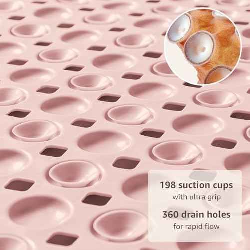 OTHWAY Bath Tub Shower Mat Non Slip, Bathtub Floor Liner Mats for Inside Shower Bathroom, Suction Cups and Drain Holes for Feet Scrubbing, Machine Washable, Soft on Feet, 35x16 Inch, Light Pink - Image 3