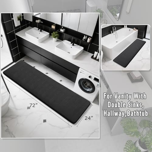 Yimobra Bathroom Runner Rugs 72"x24" Non Slip Washable Memory Foam Bath Mat, Super Soft Water Absorbent Hallway Carpet for Vanity Tub Shower, Black - Image 2