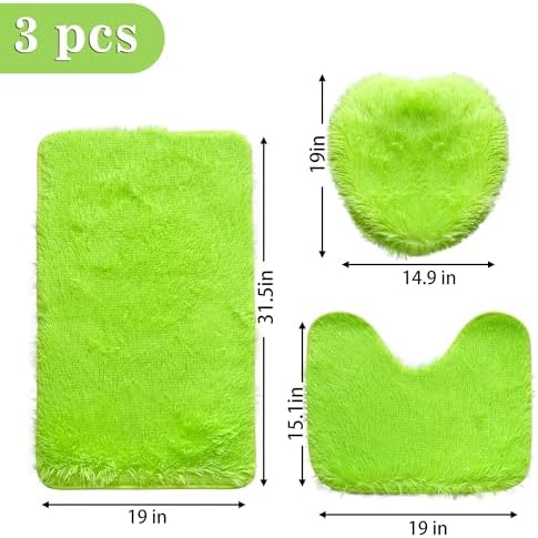 Green Bathroom Rugs Sets 3Piece Bath Mat Solid Bath Rug Floor Mats Washable Shower Rug with U-Shaped Contour Rug Toilet Lid Cover - Image 2