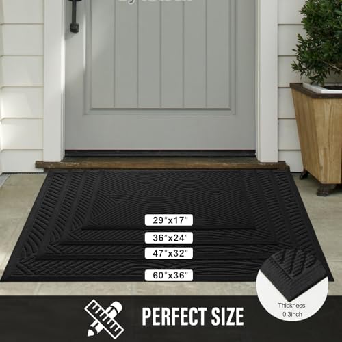 HIYARD Sturdy Front Door Mat, Absorbent Muddy Dirt Resist Welcome Door Mats Outdoor Indoor, Stain and Fade Resistant, Non-Slip Backing Entry Mat Low Profile Doormat for Entryway, 47×32, Black - Image 6