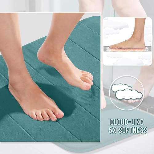 Yimobra Teal Bath Mat 31.5x20 Inch, Super Soft Absorbent Memory Foam Bathroom Rug Non Slip, Quick Dry, Machine Washable Floor Carpet for Tub Shower, Home Decor Accessories - Image 3