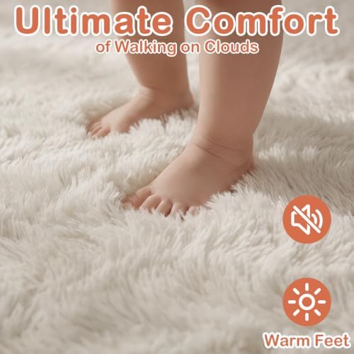 Beige Area Rugs for Bedroom Living Room Nursery, Soft Shaggy Vintage Carpet - Image 2