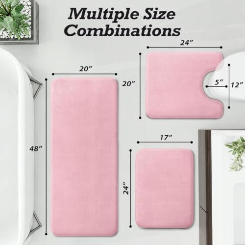 HUXMEYSON Bathroom Rugs Sets 3 Piece, Non-Slip & Quick Dry Bath Mat Set, Ultra Soft Velvet Bath Rugs for Bathroom, Toilet and Shower Floor, Rose Pink - Image 2