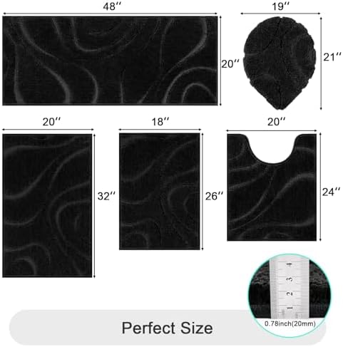 HEBE Bathroom Rugs Sets 5 Piece, Non Slip Washable Absorbent Bath Mat Set - Image 2