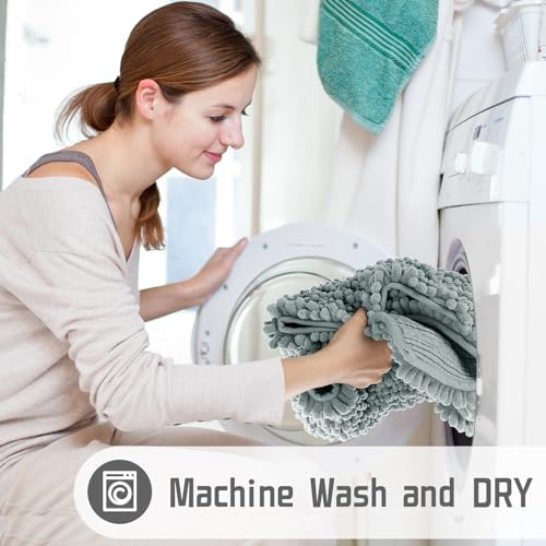 Yimobra Bathroom Rugs Non Slip Washable 32x20 Inch - Ultra Soft Absorbent Chenille Bath Mat, Quick Dry Shaggy Floor Carpet for Tub Shower, Grayish Green Home Decor Accessories - Image 5