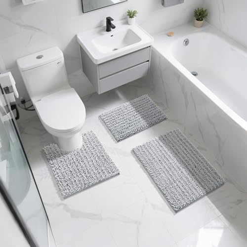 Yimobra Bathroom Rugs Non Slip Washable - Ultra Soft Absorbent Chenille Bath Mat, Quick Dry Shaggy Floor Carpet for Tub Shower, Light Gray Home Decor Accessories, 24x17 Inch - Image 2