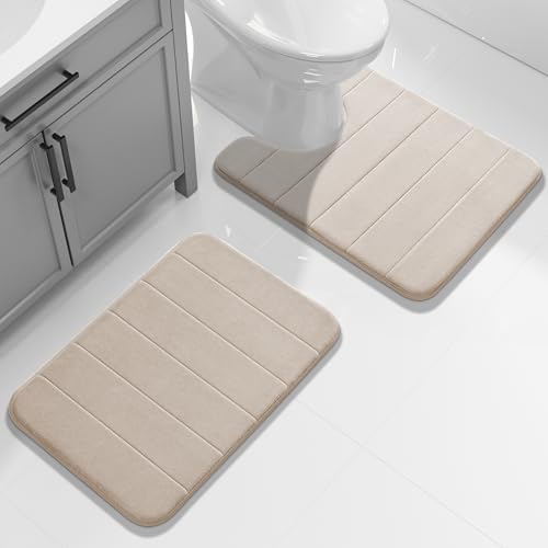 Yimobra Memory Foam Bathroom Mat Set, 24 x 17 & 24 x 20 in, Beige by Yimobra