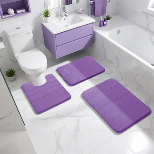 Yimobra Memory Foam Bath Mat, Super Soft Absorbent Bathroom Rug Non Slip, Quick Dry, Machine Washable Floor Carpet for Tub Shower, Home Decor Accessories, 24x17, Lavender - Image 2