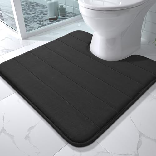 Yimobra Memory Foam Toilet Bath Mat U-Shaped, Commode Contour Rug, Soft and Comfortable, Super Water Absorption, Non-Slip, Thick, Machine Wash and Easier to Dry for Bathroom, 24 X 24 Inches, Black by Yimobra