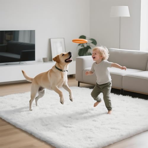 Shag Area Rugs for Bedroom Living Room,6X9 Ultra Soft White Fluffy Area Rugs for Dorm,Indoor Carpet Plush Rugs for Home Decor,White - Image 3
