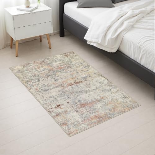 2x3 Washable Entryway Rug: Modern Abstract Indoor Soft Carpet Taupe - Image 5