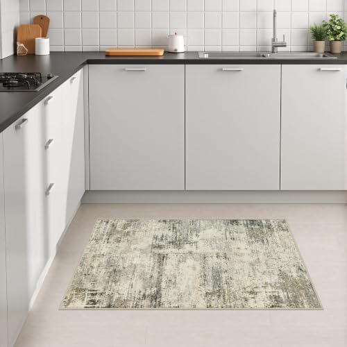2x3 Washable Entryway Rug: Modern Abstract Soft Carpet Ash Brown - Image 4