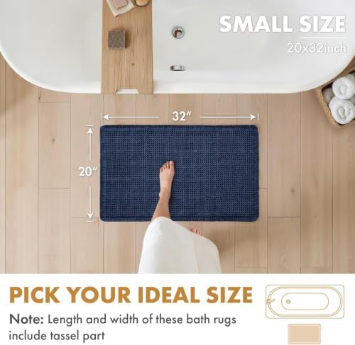 MIULEE Set of 2 Waffle Bathroom Rugs Boho Bath Mat Navy Blue 20x32 Inch - Image 2
