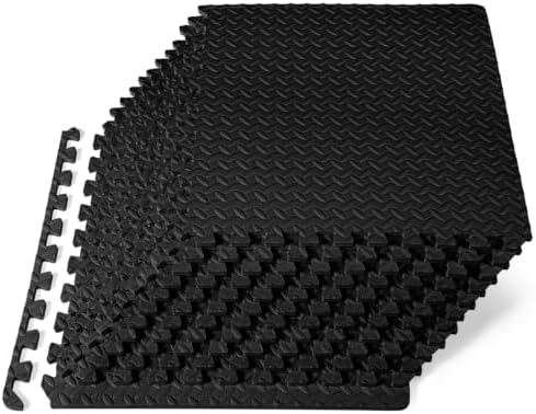 ProsourceFit Exercise Puzzle Mat ½-inch, EVA Interlocking Foam Floor Tiles for Home Gym, Workout Equipment, Kids Play Areas, Black, 48 SQ FT - 12 Tiles by ProsourceFit