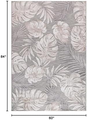 CAMILSON Indoor Outdoor Rug, Beige 5x7 Leaf Tropical Botanical Area Rugs for Indoor and Outdoor patios, Easy-Cleaning Non-Shedding Living Room, Garden and Kitchen Washable Outside Carpet (5 x 7) - Image 2