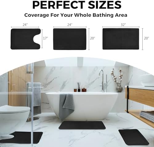 Black Bathroom Rugs Memory Foam Bath Toilet Contour Mat Set 2 Piece - Image 7