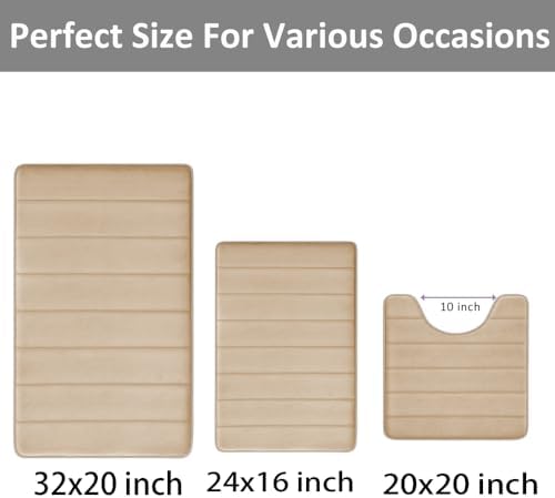 RUN HELIX Memory Foam Bath Mat Set 3 Piece, Soft and Comfortable, Super Water Absorption, Non-Slip, Thick, Machine Wash, Easier to Dry for Bathroom Floor Rug, Beige Toilet Rug Bathroom Set - Image 3