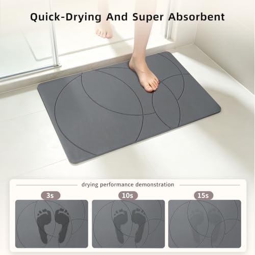 Stone Bath Mat, 16 x 24 Inch, Gray, Curved Line Design - Image 3