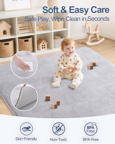 SEPARO Thick Baby Play Mat for Floor,50x65 Playpen Mat,Safe,Non-Slip,Grey - Image 3