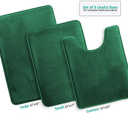 Clara Clark 3 Piece Bathroom Rugs Bath Mat Set, Velvet Memory Foam Bath Mats for Bathroom - Non-Slip, PVC Backing Bath Rugs, Washable - Dries Quickly, Green - Image 3