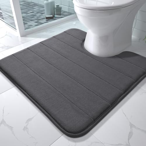 Yimobra Memory Foam Toilet Bath Mat U-Shaped, Soft and Comfortable, Super Water Absorption, Non-Slip, Thick, Machine Wash and Easier to Dry for Bathroom Commode Contour Rug, 24 X 24 Inches, Dark Gray by Yimobra