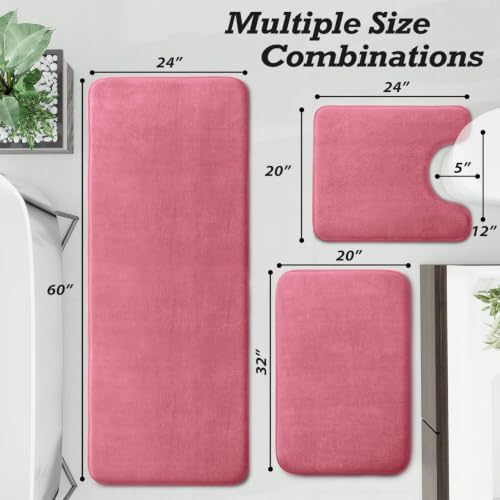 HUXMEYSON Bathroom Rugs Sets 3 Piece, Non-Slip & Quick Dry Bath Mat Set, Ultra Soft Velvet Bath Rugs for Bathroom, Toilet and Shower Floor, Pink - Image 2