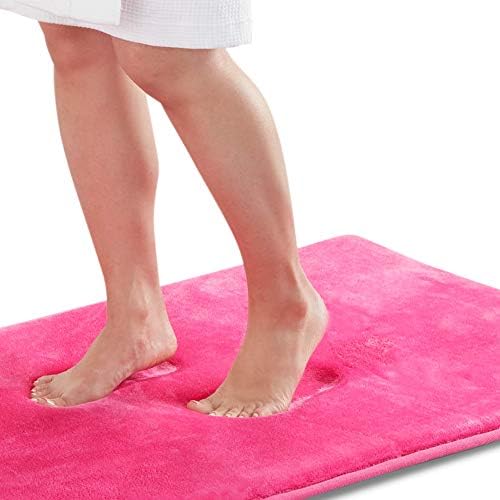 Memory Foam Bath Mat Non Slip Absorbent Super Cozy Velvet Bathroom Rug Carpet (20 inches X 32 inches, Fuschia) by Genteele