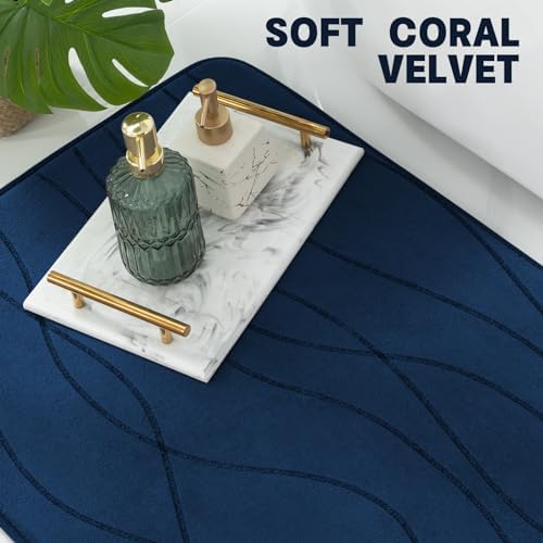 YIHOUSE Bathroom Rugs Set 3 Piece, Memory Foam Bath Mat Navy Blue - Image 4