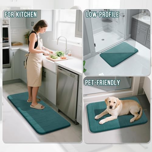 Yimobra Long Bath Mat 44"x24", Super Soft Quick Dry Memory Foam Bathroom Rug, Water Absorbent, Non Slip Backing Machine Washable for Tub Shower, Thick Comfort Support, Teal - Image 6