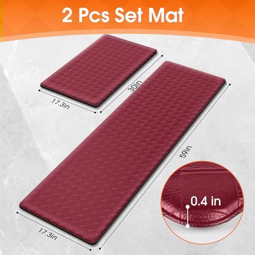 TranquilRelax 2-Piece Kitchen Mats, Cushioned Non-Slip Floor Mats, Burgundy - Image 2