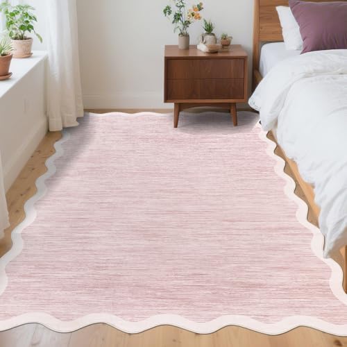 GarveeHome Scalloped Washable Area Rug 4x6 Entryway Rug Non Slip, Pink by GarveeHome