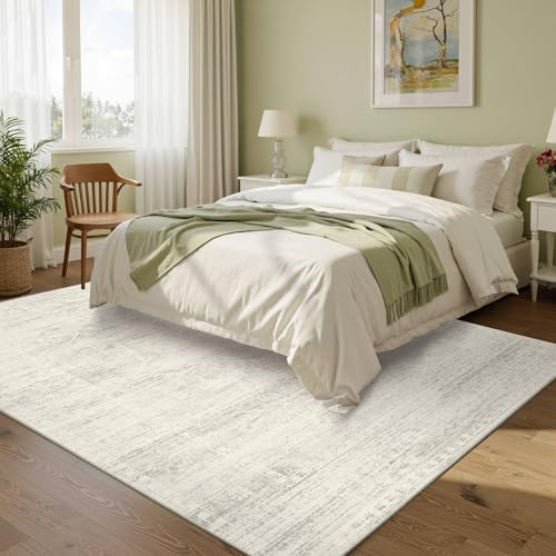 Vintage 5x7 Washable Neutral Area Rugs, Ivory Rug for Living Room - Image 2