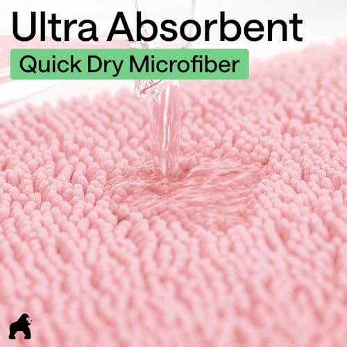 GORILLA GRIP Bath Rug Mat for Bathroom, Absorbent Chenille 30x20 Light Pink - Image 5