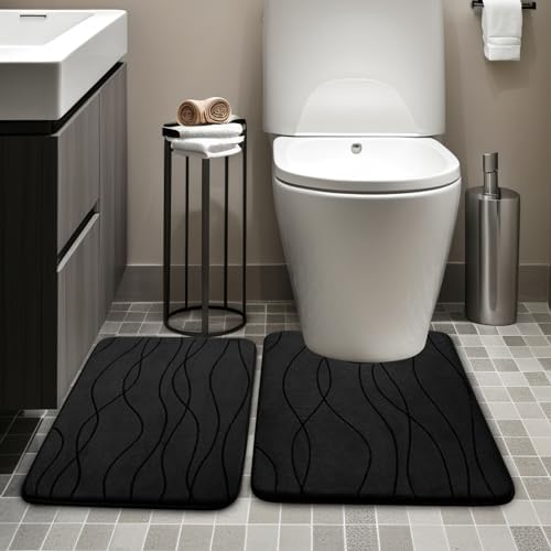 YIHOUSE Bathroom Rugs Set 2 Piece, Memory Foam Bath Mat Black - Image 5