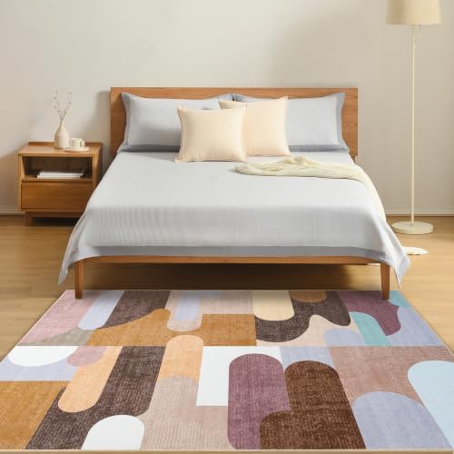 Ompaa Living Room Rug 5x8 Brown Area Rug Machine Washable Rug Non Slip Indoor Large Rugs for Bedroom, Classroom, College Dorm, Farmhouse, Dining Room, Kids Playroom - Image 2
