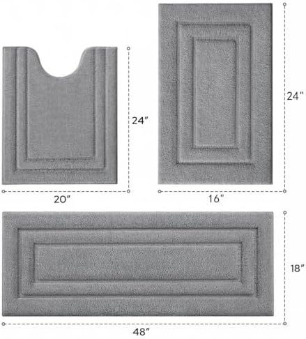 HOMEIDEAS Grey Bathroom Rugs Set of 3, Non Slip Bath Runners - Image 2