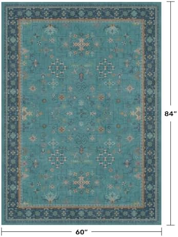 5x7 Teal Rug for Living Room, Boho Turquoise Rugs for Bedroom, Modern Eclectic Low-Pile Carpet for Dining Table, Washable Non-Slip with Rubber Back - Image 2
