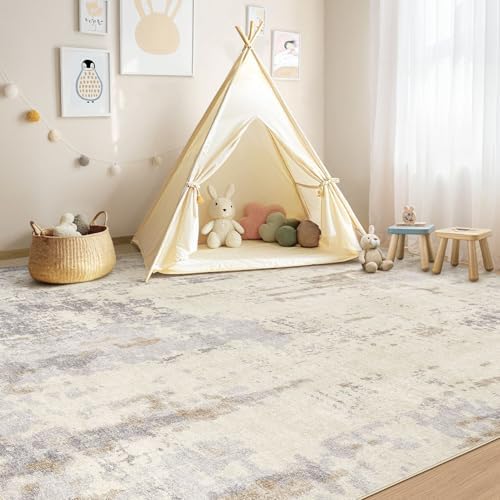 UERMEI 5x7 Area Rug Living Room Rugs - Washable Neutral Modern Abstract Soft Thin Rug Indoor Floor No Slip Rug Carpet for Bedroom Under Dining Table Home Office Decor - Light Brown/Gray - Image 5