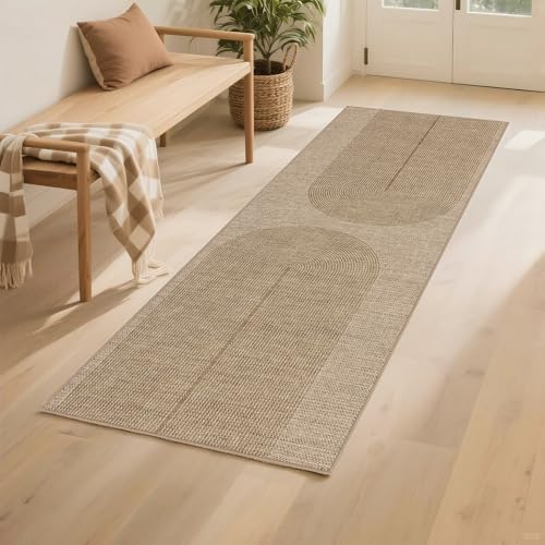 Non-Slip Jute Rug for Entryway: 2x6 Outdoor Mat - Geometric Arch Pattern by Arvenchy