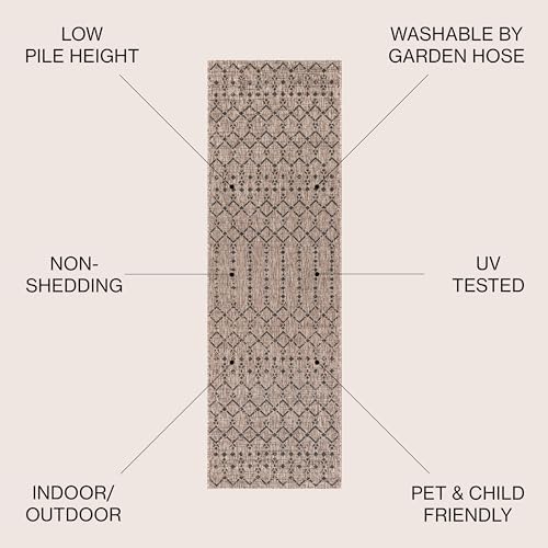 JONATHAN Y Moroccan Geometric Indoor Outdoor Runner Rug 2X20 Natural/Black, Ourika Textured Weave for Backyard, Patio, Porch, Easy-Cleaning, High Traffic, Pet-Friendly, Non-Shedding (SMB108D-220) - Image 2