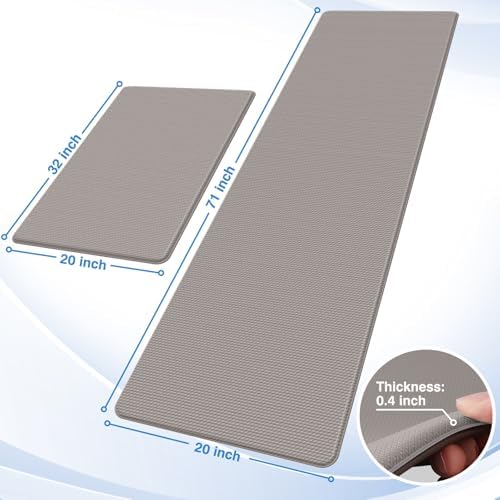 StepRite Kitchen Mats for Floor, 2-Piece Anti-Fatigue Kitchen Rugs, Khaki - Image 2
