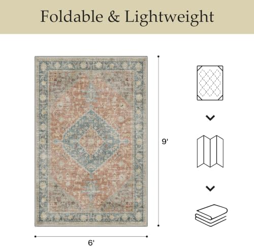 GENIMO Indoor Outdoor Rug, Washable for Patio and Deck, Aqua Coral, 6x9 - Image 2