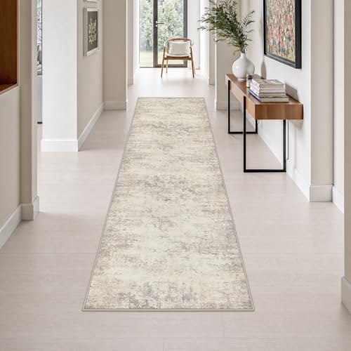 2.6x10 Washable Runner Rug:Modern Abstract Soft Carpet Brown Beige by FXRHLP