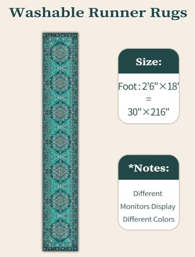 SERISSA 2'6"x18' Washable Non Slip Boho Runner Rug for Hallway，Teal - Image 6