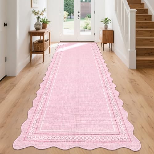 GarveeHome Scalloped Washable Runner 2x8 Rugs for Entryway Non Slip, Pink by GarveeHome