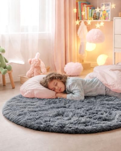 Smiry Round Area Rugs for Living Room Bedroom 3x3 ft, Fluffy Carpet - Image 5