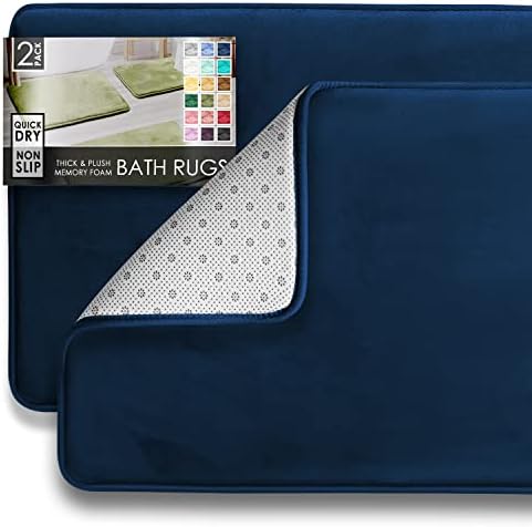 Clara Clark 2 Piece Bathroom Rugs Bath Mat Set, Velvet Memory Foam Bath Mats for Bathroom - Non-Slip, PVC Backing Bath Rugs, Washable - Dries Quickly, Blue by ClaraClark