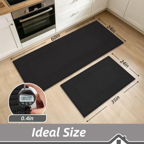 BEQHAUSE Kitchen Rugs Non Slip Washable 2PCS, 24"x35"+24"x60", Black - Image 2