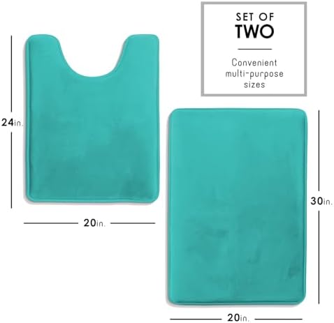 Clara Clark 2 Piece Bathroom Rugs, Velvet Memory Foam Bath Mat Set, Non-Slip Bath Rugs, Machine Wash, Dries Quickly, Ultra Soft Plush Bath Mats for Bathroom, 20 x 32 + Contour, Teal Blue - Image 2