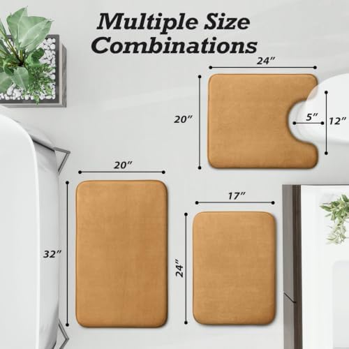 HUXMEYSON Bathroom Rugs Sets 3 Piece, Non-Slip & Quick Dry Bath Mat Set, Ultra Soft Velvet Bath Rugs for Bathroom, Toilet and Shower Floor, Khaki - Image 2